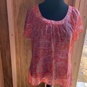 Maurices Coral Paisley Short-Sleeve Scoop Neck Blouse